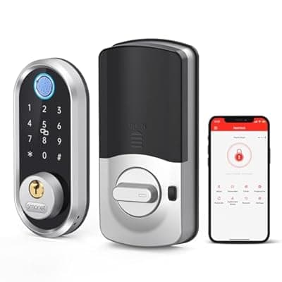 [SMONET] Smart Keyless Entry Door Lock - SMONET Fingerprint Electronic Deadbolt Touchscreen Keypad Biometric Digital Bluetooth Door Lock Smart Deadbolt Compatible with Alexa for Homes and Hotel Silver
