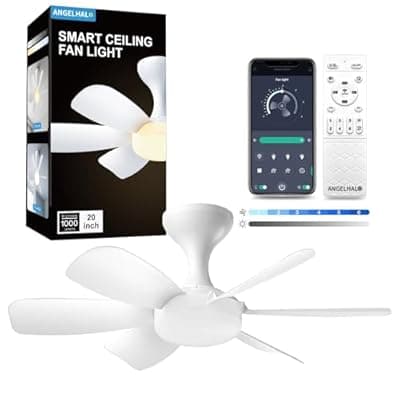 [ANGELHALO] ANGELHALO Smart Ceiling Fans with Lights - 20" Low Profile Flush Mount 2-in-1 Fan Light with APP & Remote, DC Reversible, 6 Speeds, Quiet, Dimmable LED 3000-6500K for Kids Rooms, Closets, Small Spaces