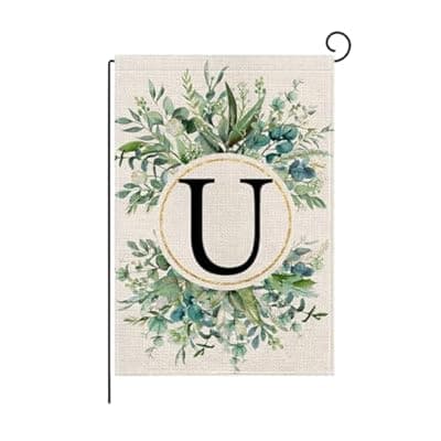 [wyooxoo] wyooxoo Monogram Letter U Floral Garden Flag 12x18 Inch Double Sided For Outside Small Burlap Family Last Name Initial Outdoor Yard Flag (U)