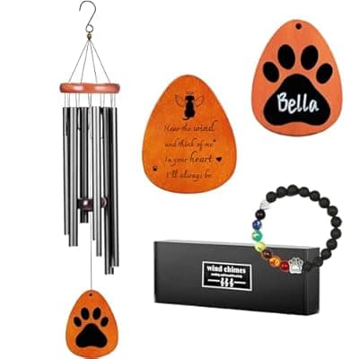 [GDuolaPaws] GDuolaPaws Personalized Pet Memorial Wind Chime, 37" Dog Memorial Gift for Loss of Dog, 3-Pieces Dog Passing Away Gift Package with Sympathy Card & Bracelet, Perfect for Outside Garden