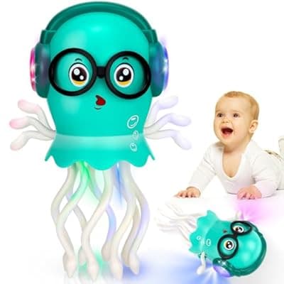 [GDBAQAN] Dancing Octopus Baby Toys, Light Up Music Tummy Time Toys with 2 Flash Lights,Moving Electric Crawling Squid Toy for Babies with 1 Wheel,Baby Toy for 3 4 5 Year Old Boy Girl Christmas Birthday Gifts