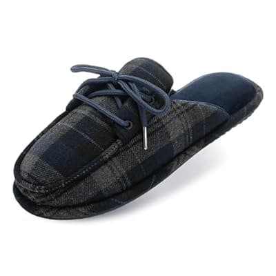 [GOEWY] GOEWY Men's Loafers Slippers Memory Foam Warm Slip On Non-Slip Indoor Outdoor Fuzzy House Shoes with Tie Gifts for Men Him Dad