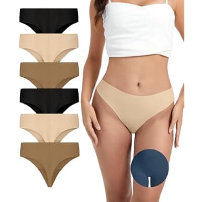 [OVRUNS] OVRUNS Camel Toe Underwear Thong for Women 6 Pack Cameltoe Proof Concealer No Show Panties Seamless Workout Underwear