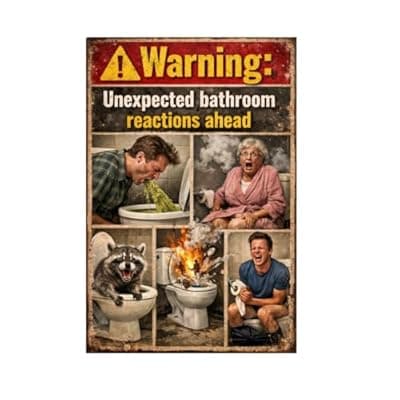 [Carastora] Warning Unexpected Bathroom Reactions Ahead Metal Tin Sign Funny Toilet Wall Decor Humor Restroom Artwork Vintage Style Plaque Novelty Home Office Gift 8x12 Inch Pre Drilled Sign