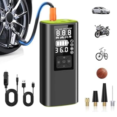 [SOMDARHK] SOMDARHK Tire Inflator Portable Air Compressor: 150PSI Air Pump for Car Tires with 7500mAh Battery DC 12V & Dual Digital Pressure Gauge - Cordless Tire Inflator for Motorcycle Bike Balls