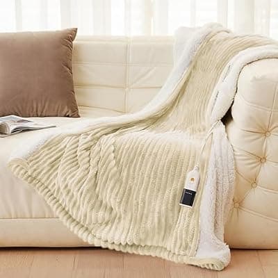 [JET'S HOME] JET'S HOME Heated Blanket 50"x60" - ETL Certified Flannel Electric Blanket Throw Machine Washable Heating Throw with 9 Heating Levels 10 Hours Adjustable Auto-Off (Sandy Beige)