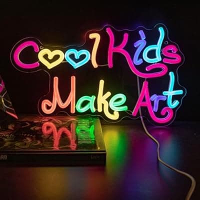 [KATMBFUE] Cool Kids Make Art Neon Sign for Wall Decor, Kids Neon Light Sign Colorful Letter Led Lights for Kid Room, Art Studio & Playroom 14.17 x 8.27 inch