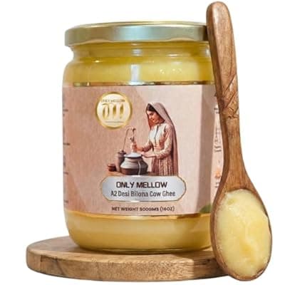 [ONLY MELLOW TRADITION ROOTS WELLNESS] Only Mellow Desi Cow A2 Bilona Ghee | 100% Grass-Fed Indigenous Cow| Traditional Churned Ghee Made from Cultured Yogurt | Rich Granular Texture | Immunity & Wellness Superfood | 16 Oz (500gms)
