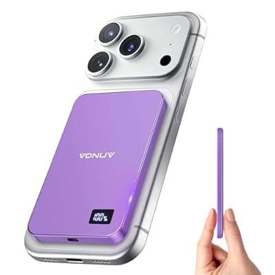 [VONUV] Magnetic Portable Charger 5000mAh, 15W Ultra Slim Wireless Portable Charger, Fast Charging for iPhone 17/16/15/14/13/12 Pro/Pro Max/Plus, Metal Shell, USB-C Cable to Charge Other Phones (Purple)