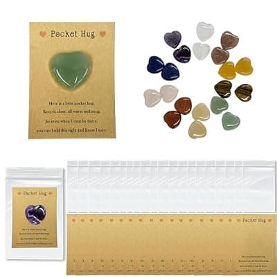 [EYRBVX] EYRBVX Pocket Hug Natural Crystal Heart Stone Set, 20 Pack Keepsake Cards with Healing Gemstones, Comfort Gift Token for Friends, Women, Colleagues
