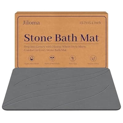 [Jiloma] Jiloma Stone Bath Mat Diatomaceous Earth Shower Mat Non-Slip Super Absorbent Bathroom Floor Mat Quick Drying Natural Easy to Clean(24 * 16 Grey)