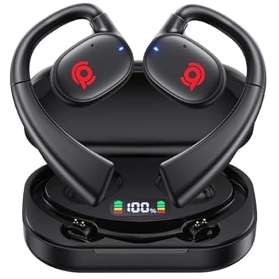 [CYBERDOT] Open Ear Bluetooth Headphones Stereo Sound Clear Call Air-Conduction Wireless Charging Case LED Digital Display Ear Hook Wireless Earbuds with Microphone Waterproof Earphones for Sport Workout Running