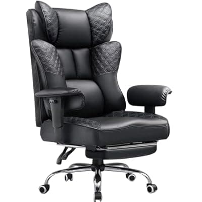 [GTPLAYER] GTPLAYER Big and Tall Office Chair Wide Ergonomic Gaming Chair with Deluxe Embossing Designed Leather with Foot Rest,150°Reclining Adjustable Soft Armrests Pocket Spring Back Support and Pillow