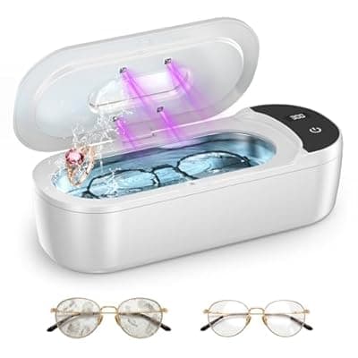 [kunphy] KUNPHY Ultrasonic Jewelry Cleaner, 400ml Sonic Cleaner for Rings, Glasses | 4 LED Light & Display, 48kHz Ultrasonic Cleaner, 400ml 304 Tank, Quiet 45dB, Dual 5/10min Timers, Overheat Protection, White