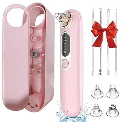 [MEBOPUOTA] Blackhead Remover Pore Vacuum with 5 Suction Levels, Facial Pore Cleaner with 4 Replaceable Tips, USB Rechargeable Blackhead Extractor for Women and Men, Pink