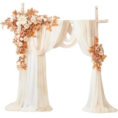 [TINGE TIME] TINGE TIME Wedding Arch Flowers Kit - Deluxe 5pcs Artificial Floral Swag with 3 Sheer Drapes, Realistic Silk Flower Arrangements for Wedding Ceremony Arbor Backdrop Reception Party Home Decor