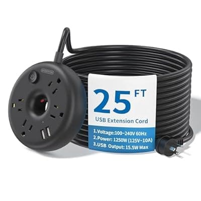 [NTONPOWER] NTONPOWER 25ft Black Power Strip with 4 Outlets, 2 USB Ports, Desktop Extension Cord, Overload Protection, Fireproof ABS+PC Shell