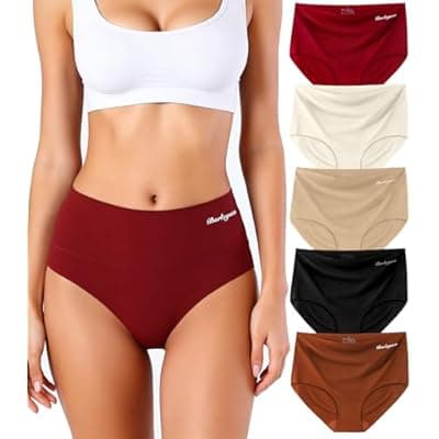 [BARLEYUSA] BARLEYUSA Womens Underwear Seamless High Waisted Silky Stretch Briefs No Show Breathable Full Coverage Ladies Panties 5 Pack