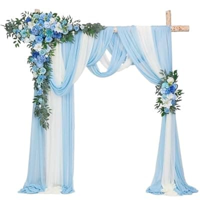 [TINGE TIME] TINGE TIME Wedding Arch Flowers Kit - Deluxe 5pcs Artificial Floral Swag with 3 Sheer Drapes, Realistic Silk Flower Arrangements for Wedding Ceremony Arbor Backdrop Reception Party Home Decor
