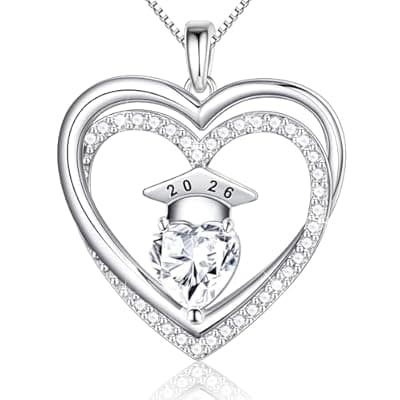 [Ritach] Ritach Graduation Gift for Her 2026 - S925 Sterling Silver Class of 2026 Grad Cap Necklace Heart Birthstone Necklace College High School Graduation Gift for Her