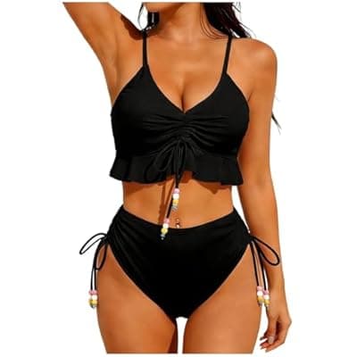[LIKEOULI] LIKEOULI Bikini Sets for Women Solid Color Strap Bikini Off-Shoulder Swimsuit Set 2026