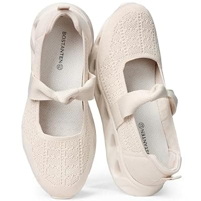 [BOSTANTEN] BOSTANTEN Comfortable Mary Jane Sneakers for Women - Lightweight & Breathable, Slip On Casual Shoes 2026, Wide Toe Box, Cushioned Sole for All-Day Walking/Work