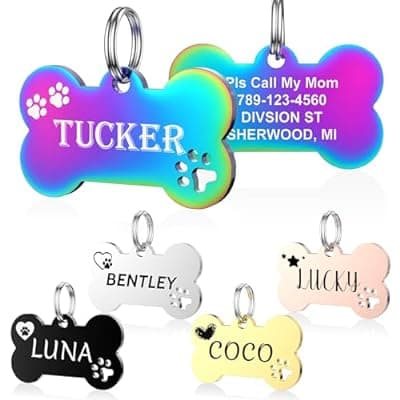 [YEHANTI] Dog Tags Personalized for Pets - YEHANTI Personalized Dog Tags with Lovely Icons, Durable Stainless Steel Pet ID Tags for Small Large Dogs Cats, Custom Dog Name Tags Engraved on Both Sides (Bone)