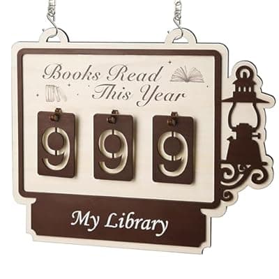 [RULAIHONG] Books Read This Year Counter Sign, Book Shelf Decor, Book Lover Gifts for Women, Wooden Reading Tracker, library Decor for Home, Gift for Readers, Teachers, Librarians (Burlywood 1)