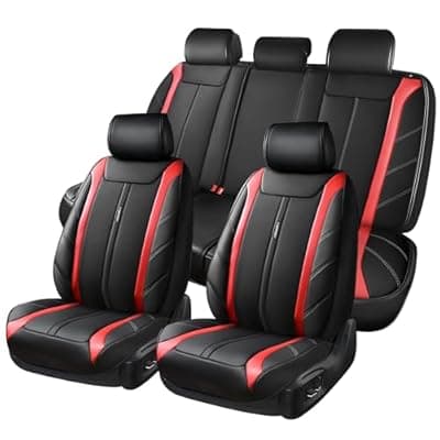 [CAR PASS] CAR PASS Luxury Faux Leather Seat Covers Full Set, Breathable Sporty Premium Leather Seat Covers, Waterproof Anti Slip Automotive Seat Covers Universal Fit for 95% Trucks SUV Sedans Van,Black and Red