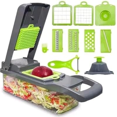 [LSLCQW] LSLCQW Vegetable Chopper: 16 in 1 Food Chopper - Onion Vegetable Slicer Cutter Dicer, Veggie Cutter with Container, 7 Blades, Kitchen Gadgets for Carrot Salad Garlic Potato Slicer (Grey)