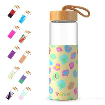 [Tronco] Tronco 24 oz Glass Water Bottles with Lids, Reusable Borosilicate Glass Bottles with Bamboo Lid & Non-Slip Silicone Sleeve for Coffee, Iced Tea, Water, Leak-Proof, BPA-Free – Ideal for Office & Home