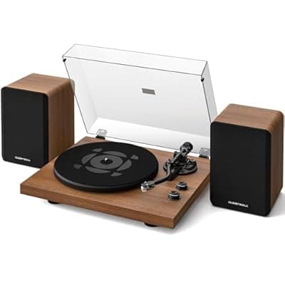 [Qlearsoul] QLEARSOUL SoulBox S1 Vinyl Record Player with Stereo Speakers, Turntable with Built-in Preamp, S-Shaped Tonearm, 33/45 RPM - Walnut
