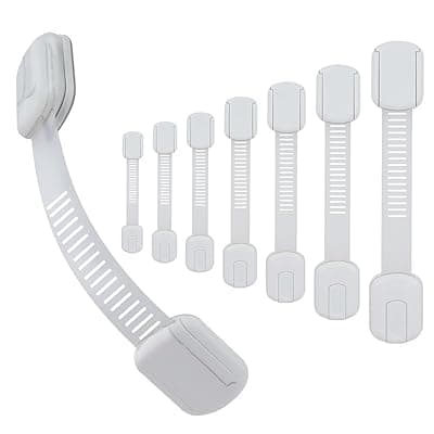 [Vkania] 8 Pack Vkania Baby Proofing Cabinet Strap Locks - Child Safety Drawer Cupboard Oven Refrigerator Adhesive Locks - Adjustable Toilets Seat Fridge Latches - Kids Proof Kit - No Drilling
