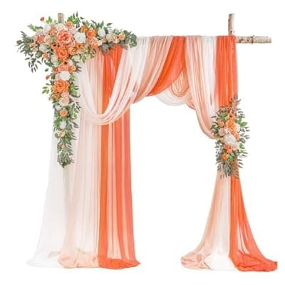 [TINGE TIME] TINGE TIME Wedding Arch Flowers Kit - Deluxe 5pcs Artificial Floral Swag with 3 Sheer Drapes, Realistic Silk Flower Arrangements for Wedding Ceremony Arbor Backdrop Reception Party Home Decor