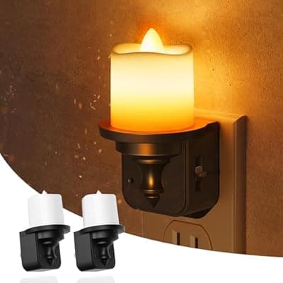 [L LOHAS LED] L LOHAS LED Candle Night Light, Amber Night Lights Plug into Wall, Flameless Candle Nightlight with Light Sensor, 0-100LM Dimmable Vintage Decorative Night Light for Hallway Bedroom,2Pack