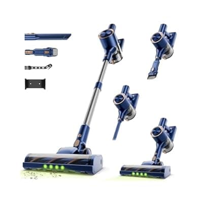 [Shieal] Shieal Cordless Stick Vacuum Cleaner - 45KPA Powerful Suction Vacuum with 45 Min Runtime, Detachable Battery, Anti-Tangle & 1.5L Dust Cup, 8 in 1 Vacuum Cleaner for Pet Hair, Carpet, HardFloor, Blue