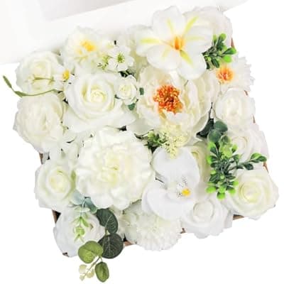 [TINGE TIME] TINGE TIME Artificial Flowers Combo Mix Silk Flowers White Roses w/stem for DIY Wedding Bridal Bouquets Baby Shower Floral Arrangement Table Centerpieces Home Decorations (Ivory White)