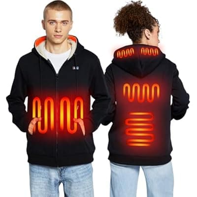 Loowoko Heated Hoodie with Battery,Electric Heated Zip-Up Sweatshirt Coat for Men Women Black,Upgraded 2025 model