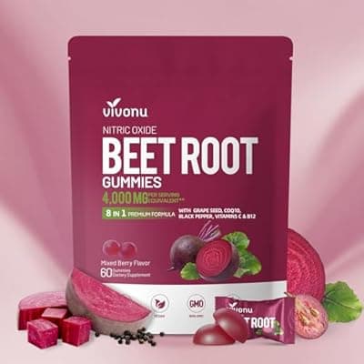 [VivoNu] VivoNu Beet Root Gummies 8-in-1 Premium Energy Supplement with CoQ10, Beetroot Extract, Grape Seed Extract, Black Pepper Extract, Vitamins C & B12, L-Arginine & L-Citrulline