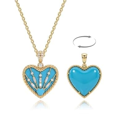 [Fettero] Fettero Gold Heart Necklace for Women, 14K Gold Plated Charm Necklaces for Women Double Sided Love Heart Pendant Gold Necklace for Mom Wife Valentines' Day Jewelry