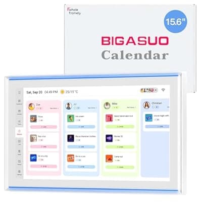 [BIGASUO] 15.6 Inch Family Digital Calendar - Chore Chart, Meal Planner, Photo Display, FHD Interactive Touchscreen with LED Reminder, Wall & Desk Mount Smart Electronic Planner