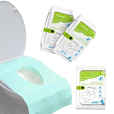 [TenFans] TenFans Toilet Seat Covers Disposable - 20 Count Individually Travel Pack - Sticker Free Faster Use - Waterproof XL Covers for Adults and Kids - Travel Accessories Public Restrooms, Camping, Airplane