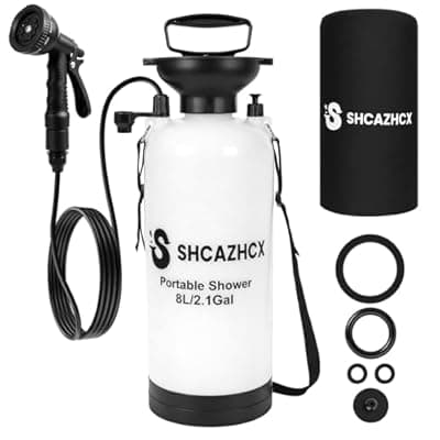 [Shcazhcx] Shcazhcx Manual Portable Shower Pump, Pressurized Camping Shower No Battery, 2.1 Gallon/8L High Pressure Outdoor Shower for Beach, Surf, Camping, Hiking with Insulated Sleeve, White