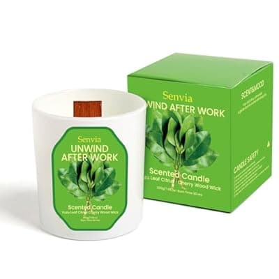 [Senvia] Senvia Crackling Wood Wick Candle - Soy Wax, Yuzu Citrus Scented, Non Toxic, Clean Burn for Home Office, Long Lasting for Small to Medium Rooms, Stress Relief