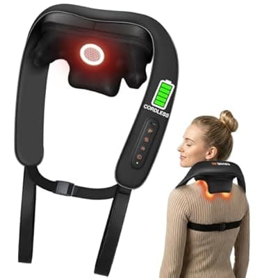 [JZBRAIN] JZBRAIN Neck Massager with Heat : Cordless Shoulder and Neck Massager for Pain Relief Deep Tissue - 3 Modes, 2 Intensity & 2 Heating Setting, Heated Kneading Massage Daily Comfort, Office and Home Use