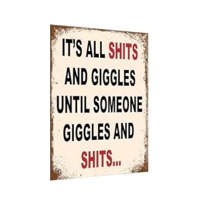 [Carastora] Carastora Vintage Metal Tin Sign Funny Sarcastic Party Wall Art Decor Signs 8x12 Inch Funny Tin Sign - Humorous "It's All Fun And Giggles" Quote - Vintage Style Sign for Home Bar, Man Cave, Garage, an
