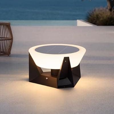 [VZVI] VZVI Solar Floor Lamp, IP54 Large Solar Lanterns Outdoor Waterproof with Remote Control, E26 Dusk to Dawn Floor Lamps Lantern, Modern Design Dimmable Outdoor Lanterns for Porch Deck Patio, 3000K Light