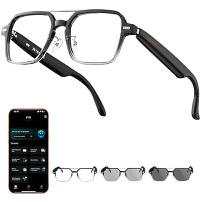 [Giwbeiv] Giwbeiv Smart Glasses for Men & Women, Aviator Bluetooth Glasses 165 Languages Translation with Photochromic Lens, AI Glasses for Meeting Analysis, Music, Hands-Free Calls, UV & Blue Light Protection
