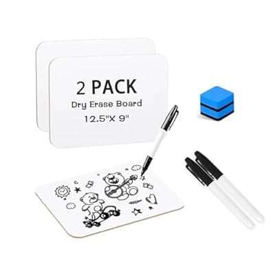 [MIHEQIKQI] 2 Packs Dry Erase LapBoards with 2 Erasers and 2 Markers, 12.5" x 9" Double Sided Whiteboards, Dry Erase Boards for Students Teachers Kids Learning Education Home Classroom Office Meeting Group