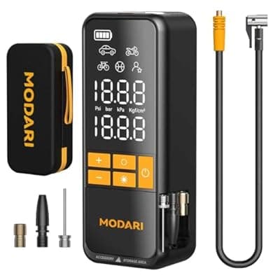 [modari] Tire Inflator Portable Air Compressor, Up to 160 PSI Car Tire Inflator, Cordless Air Pump, Portable Tire Pump with Gauge - Portable Tire Inflators for Car, Light Pickup, Bike and More